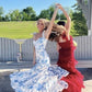 Blue elegant A-line layered chiffon floral backless long ball gown evening dress prom dress Graduation Dress gh2798