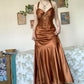 Beautiful Vintage Mermaid Strapless Sleeveless Brown Long Ball Gown Evening Dress with Beading gh3031