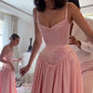 Pink Retro Elegant A-line Spaghetti Strap Satin Long Evening Dress Birthday Party Dress Bridesmaid Dress gh3143