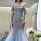 Wunderschönes, glänzendes, schulterfreies, exquisites, mit Perlen verziertes, langes Tüll-Meerjungfrauen-Kleid mit schmalem Fischschwanzrock, Ballkleid, formelles Abendkleid, Hochzeitskleid gh3559