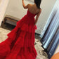 Robe de bal longue en tulle sans bretelles avec volants à plusieurs niveaux gh2676