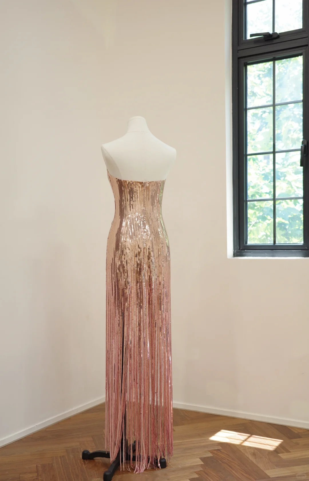 Girlhomeshops-Pink Gold Shiny Fashion Long Sequined Prom Dress Evening Dress Party Dress gh5060