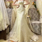Robe de soirée longue en tulle et dentelle jaune clair, motif floral et perles, gh4488
