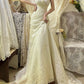 Robe de soirée longue en tulle et dentelle jaune clair, motif floral et perles, gh4488