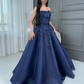 Navy Blue Strapless Ball Gown with 3D Floral Appliques & Beading, Floor-Length Prom Dress for Formal Wedding & Evening Events gh7098