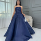 Navy Blue Strapless Ball Gown with 3D Floral Appliques & Beading, Floor-Length Prom Dress for Formal Wedding & Evening Events gh7098