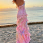 Dreamy elegant spaghetti strap pink layered ruffle maxi dress long chiffon evening gown ball gown gh2905