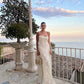 Robe de soirée longue élégante à bretelles spaghetti en tulle ivoire gh3014