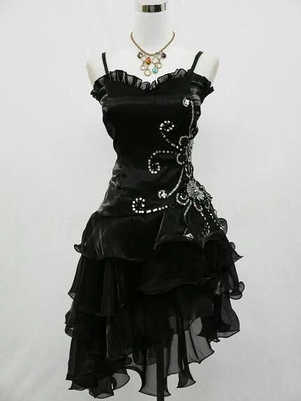 girlhomeshops--Blue/Black Delicate Floral Beaded Short Ruffled Tulle Homecoming Dress gh5635