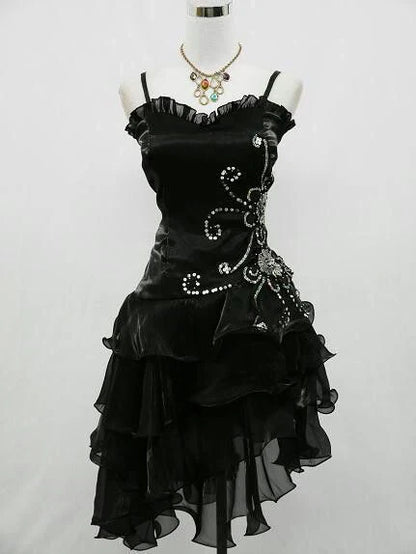 girlhomeshops--Blue/Black Delicate Floral Beaded Short Ruffled Tulle Homecoming Dress gh5635