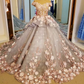 Hellrosa, wunderschönes, zartes, florales Applikations-Abendkleid mit langer Schleppe aus Tüll, Ballkleid, gh3324