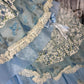 Blaues, florales, süßes, elegantes, langes Ballkleid aus Satin-Tüll gh4769