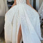 White fantasy square neck slit lace applique long tulle backless bridal gown wedding dress gh2404