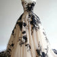 Schwarz-weißes, elegantes, langes Abendkleid aus Tüll im Vintage-Stil, Hochzeitskleid, formelles Eventkleid gh3526