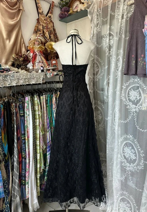 Robe de soirée longue en mousseline de soie et tulle, dos nu, style vintage, noire et rouge, gh4244