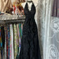 Robe de soirée longue en mousseline de soie et tulle, dos nu, style vintage, noire et rouge, gh4244