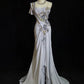 Grey Mermaid Embroidery Applique Exquisite Beading Sequin Spaghetti Strap Long satin Ball Gown Evening Gown Party Dress gh4103