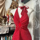 Robe de soirée longue en mousseline de soie et tulle, dos nu, style vintage, noire et rouge, gh4244