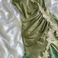 Robe de soirée courte en satin vert olive, élégante, bretelles spaghetti, avec appliques en dentelle, robe de bal, robe de soirée, gh4230