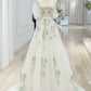 Robe de soirée longue en tulle à manches courtes et à fleurs exquises, robe de bal blanche, robe de soirée, robe de fête gh3524