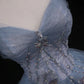 Robe de soirée longue en tulle bleu magnifique et exquise avec perles, robe de bal, robe de remise de diplôme formelle gh3465