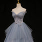 Robe de soirée longue en tulle bleu magnifique et exquise avec perles, robe de bal, robe de remise de diplôme formelle gh3465
