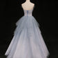 Robe de soirée longue en tulle bleu magnifique et exquise avec perles, robe de bal, robe de remise de diplôme formelle gh3465