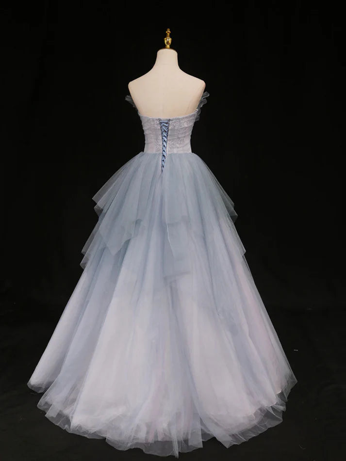 Robe de soirée longue en tulle bleu magnifique et exquise avec perles, robe de bal, robe de remise de diplôme formelle gh3465