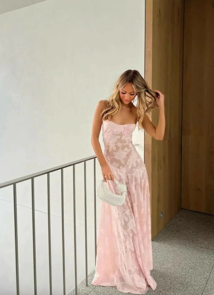 Pink fashion elegant spaghetti strap bodycon long lace prom dress evening gown party dress gh2734