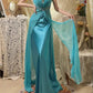 Robe de soirée sirène longue en satin bleu à perles gh4439
