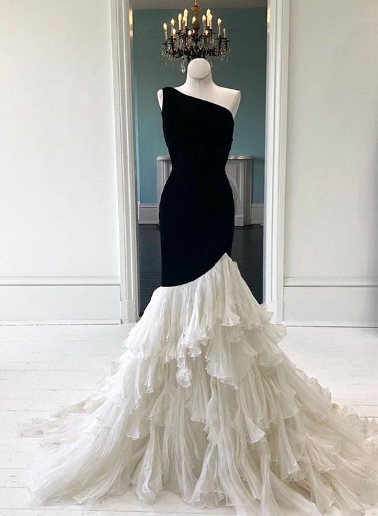 Robe de soirée longue en tulle blanc, élégante et élégante, avec perles noires, robe de mariée gh4229