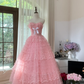 Rosa süße Mode elegante exquisite Spitze Bogen lange Tüll Spitze Prinzessin Ballkleid Abendkleid Geburtstagskleid Erwachsene Zeremonie Kleid gh4033