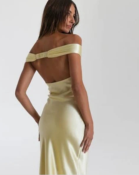 girlhomeshops--Wedding Guest Dress Yellow Stylish Simple Long Satin Prom Dress gh5630