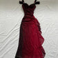 Burgunderrotes, glänzendes, elegantes, schulterfreies Rüschenkleid, modisches, elegantes, langes Ballkleid, Abendkleid, Partykleid gh3204