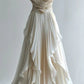 Helles Elfenbein, zartes V-Ausschnitt, mit Perlen besetztes A-Linien-Ballkleid aus langem Tüll, Abendkleid, Hochzeitskleid gh3499