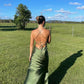 Green/Yellow Fashion Charming Mermaid Spaghetti Straps V Neck Sexy Slit Long Satin Elegant Prom Dress, Evening Dress, Party Dress gh3496