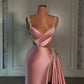 Pink gorgeous shiny V-neck fashionable exquisite beading spaghetti straps long satin sexy prom dress, evening dress, party dress gh3521