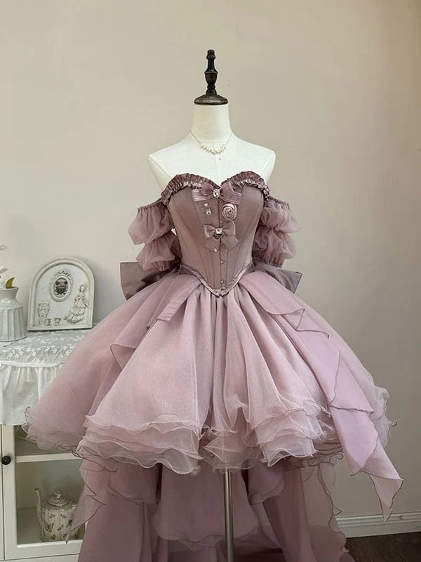 Rosa lila süßes kurzes Tüll-Abendkleid für die Abschlussfeier, Ballkleid, Geburtstagskleid, gh4908