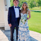 Blue elegant A-line layered chiffon floral backless long ball gown evening dress prom dress Graduation Dress gh2798