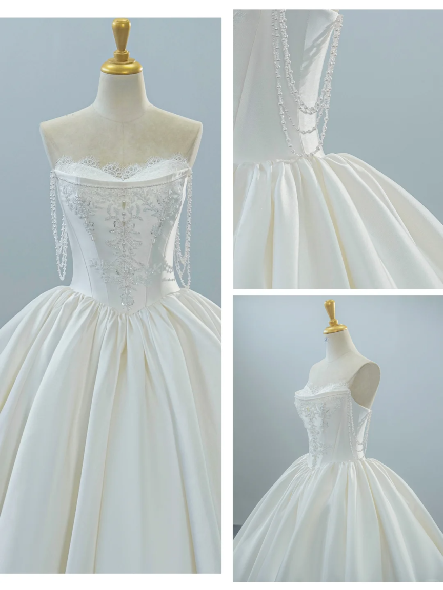 Girlhomeshops-White satin long elegant tulle wedding prom dress gh5435