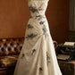 girlhomeshops-Hochzeitskleid, ärmellos, weiß, bestickter Tüll, Schleppe, A-Linien-Kleid, elegantes Retro-Abendkleid, gh5829