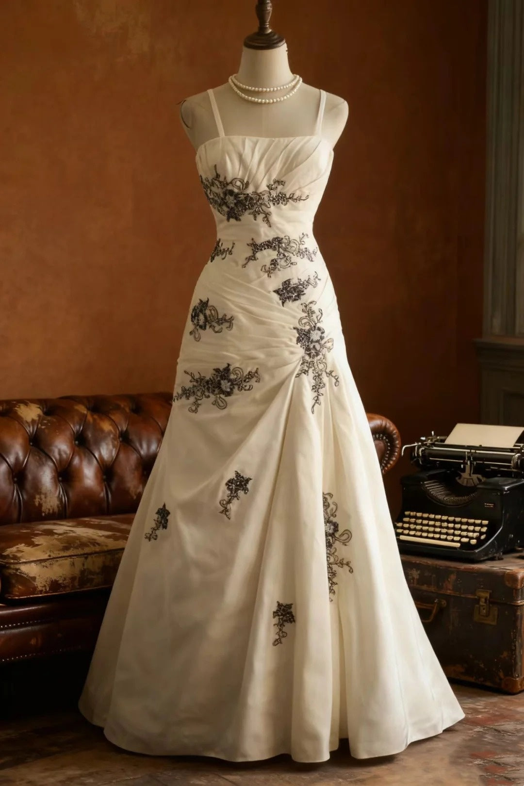 girlhomeshops-Hochzeitskleid, ärmellos, weiß, bestickter Tüll, Schleppe, A-Linien-Kleid, elegantes Retro-Abendkleid, gh5829