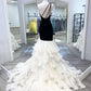 Robe de soirée longue en tulle blanc, élégante et élégante, avec perles noires, robe de mariée gh4229