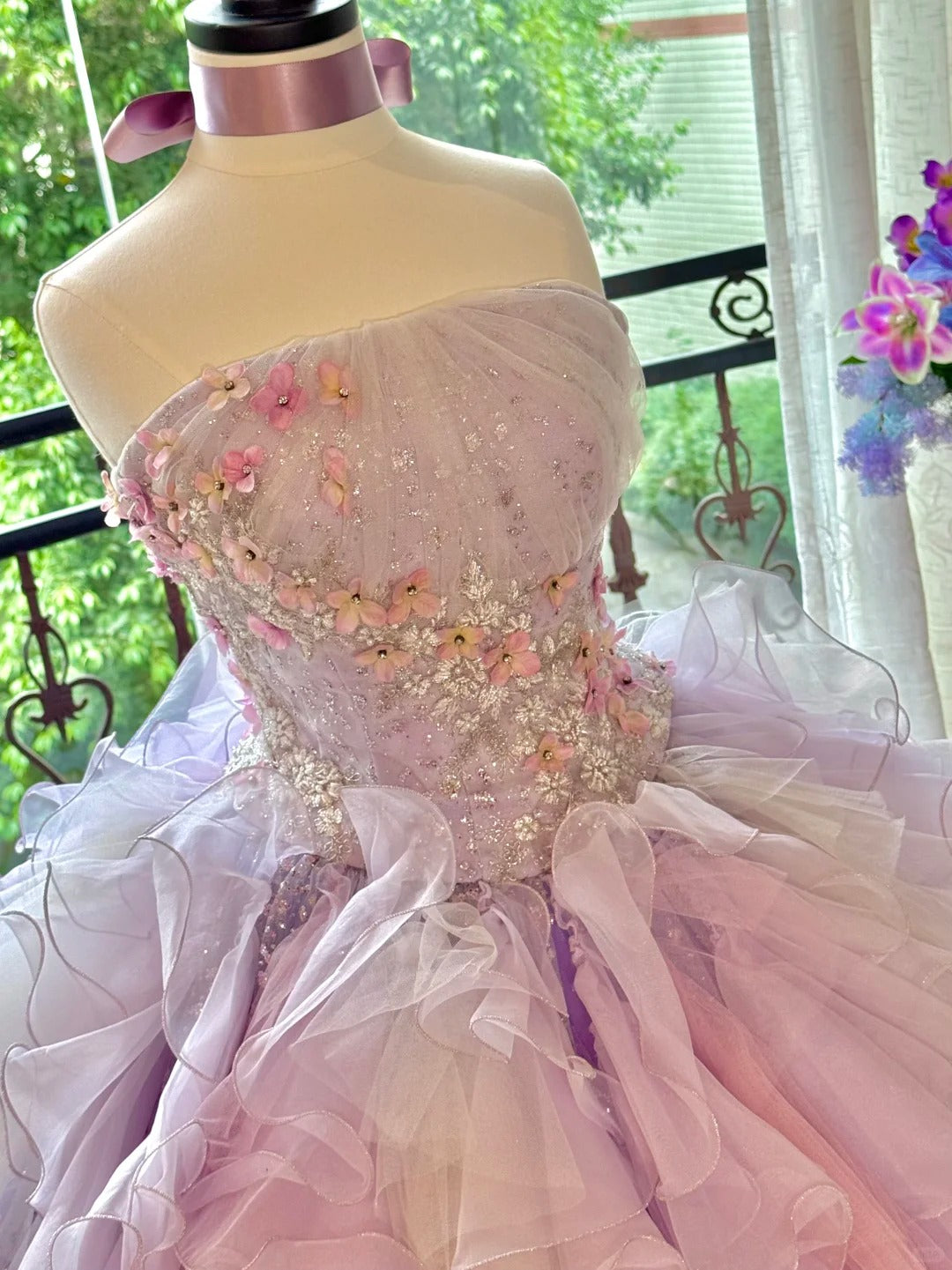 Girlhomeshops - Robe de Quinceanera rose violet, magnifique robe élégante et brillante à paillettes florales, longue en tulle, robe de bal, robe de remise de diplôme gh5001