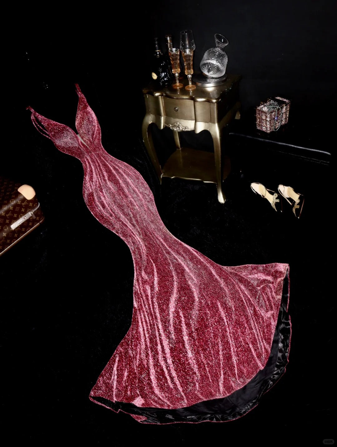 Rosa Glitzer Meerjungfrau Fischschwanz rückenfreies Dinner Ballkleid Ballkleid Abendkleid gh4362
