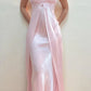 girlhomeshops-- Robe de soirée rose style fée, coupe trapèze, bretelles spaghetti, taille haute, sans manches, longue, en satin, gh5724