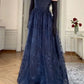 Navy Blue Vintage Fashion Elegant Strapless A-Line Delicate Lace Long Tulle Ball Gown Evening Dress gh3616