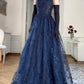 Navy Blue Vintage Fashion Elegant Strapless A-Line Delicate Lace Long Tulle Ball Gown Evening Dress gh3616