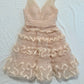 girlhomeshops - Robe midi sans manches en tulle rose nude avec sequins et motifs texturés 3D gh6312