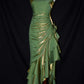 Blue shiny stylish elegant spaghetti straps long satin ball gown evening dress party dress gh3489